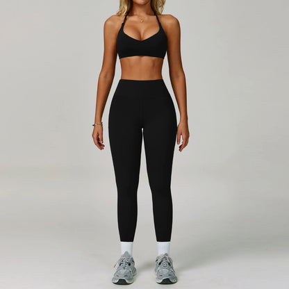 High Waist Leggings & Sports Bra 2PCS Yoga Gym Set